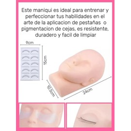 Cabeza de Maniquí de Pestañas para Practicar - Kit de Entrenamiento de Extensión de Pestañas con Parches y Guía                                       