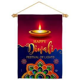 Ornament Collection Diwali Home Banner Patio Porch Lawn Garden Flag Pole Room Decoration Indoor Small Outdoor Yard Indian Festival of Lights India Happy Deepawali Hinduism Religious Sign, Made in USA