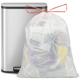 Geiteoa 20-21 Gallon Kitchen Trash Bags with Drawstring, (Clear White) Large Garbage Bags, Heavy Duty Plastic Trash Liners for Kitchen Lawn Yard Office Commercial (105 Count)