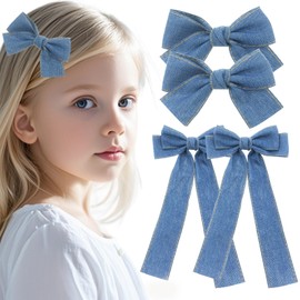4PCS Blue Jeans Hair Ribbon Bow Barrettes Alligator Hairpin for Women,Barrettes Denim Aesthetic Hair Decor Accessories Birthday Xmas Gift