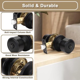 NIZADO Privacy Interior Black Door Knob with Lock for Bedroom and Bathroom, Flat Indoor Keyless Door Lock for Bedrooms, Modern Matte Black Door Handle Interior 1 Pack