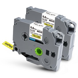 UniPlus Compatible with Brother Heat Shrink Tube Label Tape HSe-621 HSe621 HS-621 HS621 Black on Yellow for P Touch PT-E300 PT-E500 PT-H300 PT-D700 Printer, 0.34" x 4.92ft (8.8mm x 1.5m), 2-Pack