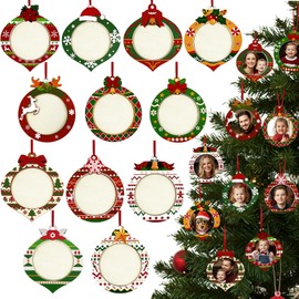 GUDELAK 24 Pcs Christmas Photo Frame Picture Ornaments, Wooden Picture Frames DIY Christmas Ornaments Kits for Xmas Holiday Presents Tree Decorations, Winter Holiday Gifts (Light Ball)