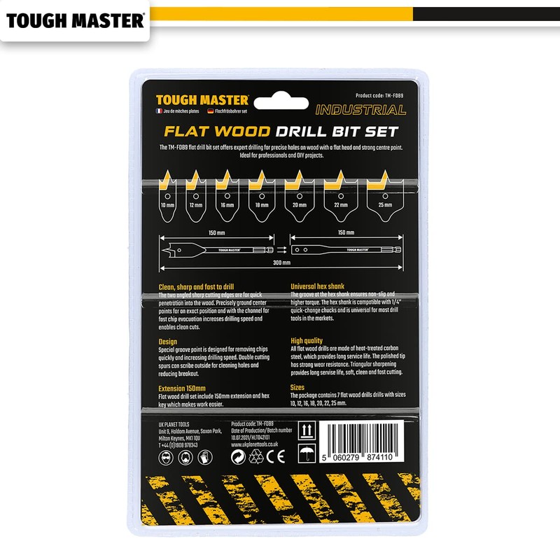 TOUGH MASTER 9 Piece Spade Drill Bits Set, ¼ Inch