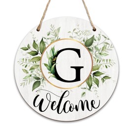 Letter G Wreaths Welcome Sign For Front Door, Greenery Boho Decorations Monogram Sign For Home, Initial Door Signs Wreath For All Seasons, Last Name Signs Housewarming Gifts For Friends Family -07