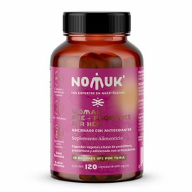 Probióticos Mujer 120 Cápsulas Veganas | Suplemento 100% Natural | Probioticos y Prebioticos Antioxidantes | Para Uso Diario 2 Capsulas por la Mañana | Vegano | NOMUK