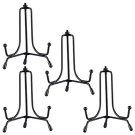 Mocoosy 4 Pack Improved Anti-Slip Plate Stands for Display, 4 Inch Plate Holder Display Stand, Picture Frame Holder Stand, Black Iron Easel Stands for Photo, Decorative Plate, Tablets and Tabletop Art