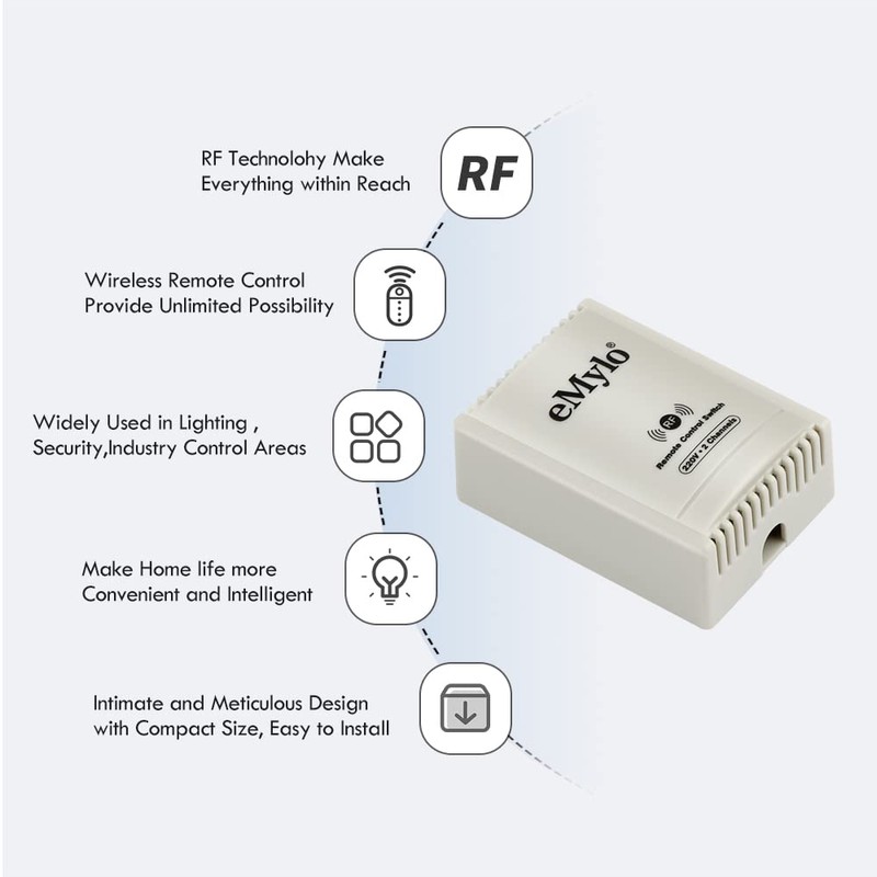 eMylo 10A AC 220V-230V-240V 1000W 2 Channel Smart Wireless Remote