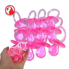 Bonka Bird Toys Blue Pink Yellow Clear Acrylic Pacifiers Foot Talon Craft Part Baby Binkie Shower Decoration Party Small Medium Large Bright Color Durable (Large 12 Pieces, Pink)