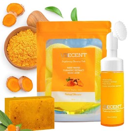 NEW - Veecent 150ml Turmeric + Kojic Acid Foaming Facial Cleanser + Silicone Brush Cleansing Skincare:_150ml+30pcs+100g