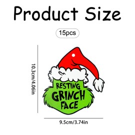 Rumyve 15pcs Christmas Hanging Ornaments,Grinch Pendants,Cute Paper Cutouts Hanging Sign Decor for Hanging on Xmas Tree, Winter Holiday Party Supplies