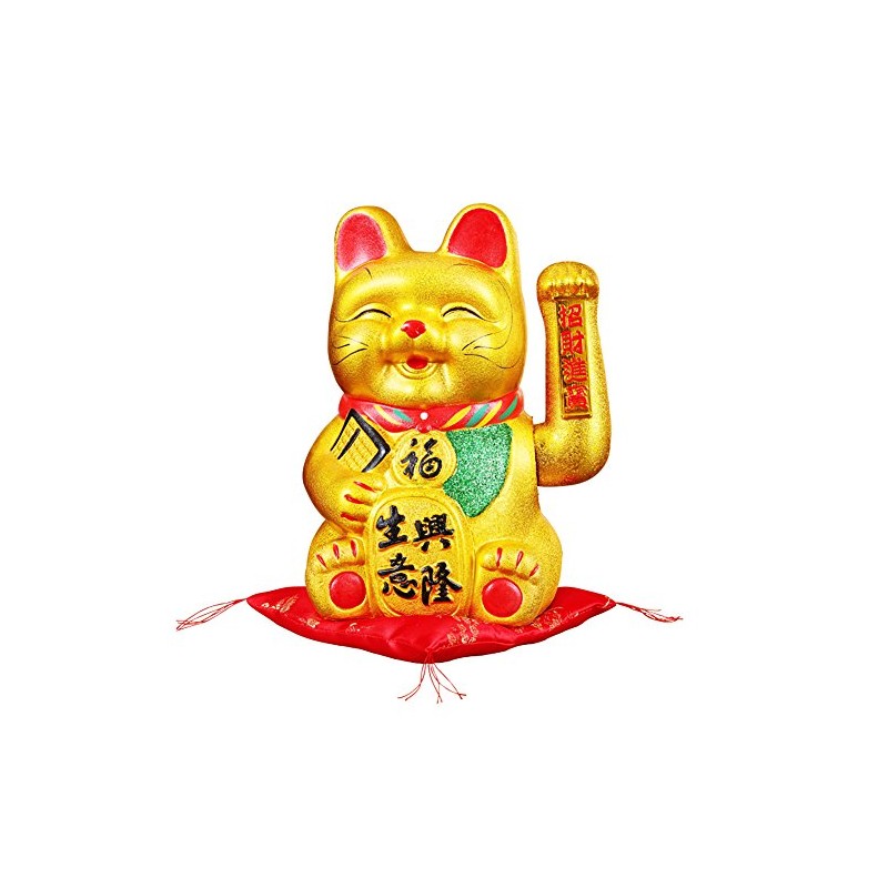 9" Waving Lucky Fortune Cat Maneki Neko Japanese Porcelain Lucky