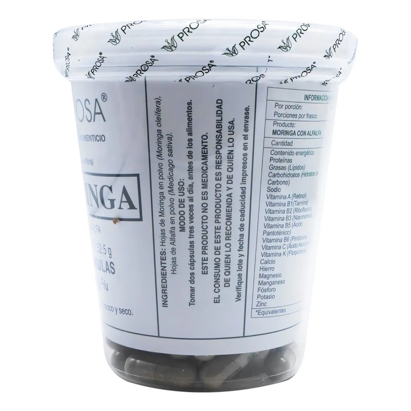 Moringa Prosa 150 Cápsulas Hojas Moringa Y Alfalfa Polvo Sabor
