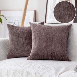 Home Brilliant Decorative Brown Cushion Covers for Sofa Couch, Soft Thick 45x45 Cushions Cover for Kids, Chenille Cushion Covers 18x18 Set of 2 for Playroom, 45cm x 45cm, Brown