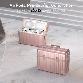 AirPods Pro 2 Case Cover, KOREDA Cute Funny Suitcase Design Hard Case for Airpods Pro 2nd Generation/1st Generation (2023/2022/2019) with Cleaner Kit, Rose Gold