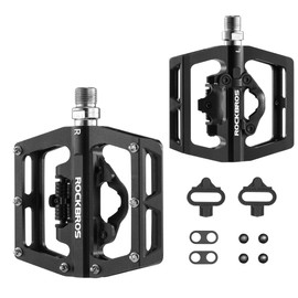 ROCKBROS Bicycle Pedals Aluminium Non-Slip 2 in 1 SPD Pedals/Platform Pedals for MTB Road Bike City Bike Black