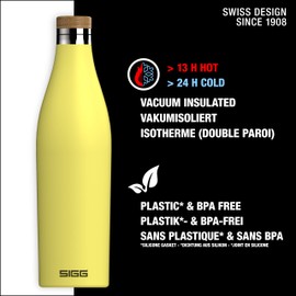 SIGG - Insulated Water Bottle - Meridian Ultra Lemon - Leakproof & Extra-Slim - BPA Free - Plastic Free - 18/8 Stainless Steel - Double Walled - Bamboo Screw Top - Yellow - 24 Oz