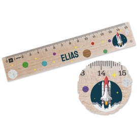 Wooden Space Ruler 15 cm Rocket Rulers Planets Gift School Gifts School Child Gift Space Shuttle I - 15 cm - Wood - for School Astroaut Wooden Ruler First Day of School