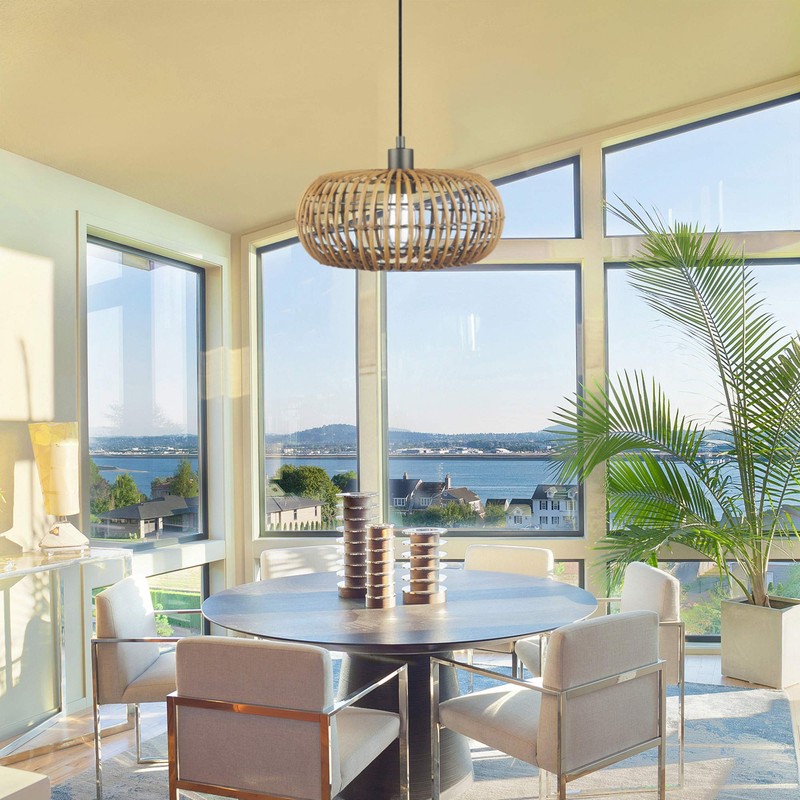 GLOBE Electric x Novogratz 61063 1-Light Pendant Light Fixture, Rattan