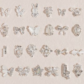 Butterfly Flat Silver Crystal Luxury Design Nail Art Parts / 나비 플랫 실버 크리스탈 럭셔리 명품 네일 아트 파츠