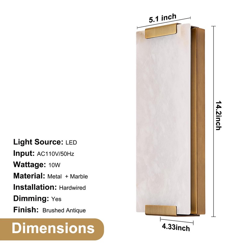 HOMLUCE 14.2in Alabaster Wall Sconce, Large Natural Marble Wall Light