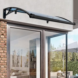 WUSILILU 40.15 * 24.4in Window Door Awning, 110.23lbs Wall Mount Window Door Canopy, Front Doors/Windows Overhang Awning for Sun Shutter, Patio Awning Canopy, -40 to 248 ℉ (Black+Lake Blue)
