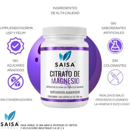 Saisa Herbal  Citrato de Magnesio  Citrato de Potasio  500 Cpsulas CU  Suplemento Alimenticio  Anticalambres, Energa, Recuperacin Muscular y Salud... 