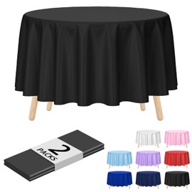 Kopokita 2 Pack Black Round Disposable Plastic Tablecloths 84 inch Party Table Covers