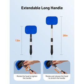 AstroAI Windshield Cleaner Tool, Microfiber Car Window Cleaner with 4 Reusable and Washable Microfiber Pads and Extendable Handle Auto Inside Glass Wiper Kit, Blue