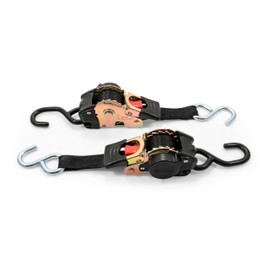 Camco 50033 Retractable Transom Tie Down Straps, 1” Width, 6’ Dual Hooks , Black