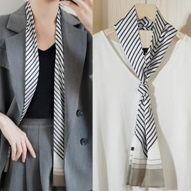 [KQHOMEI] Scarf Summer Women's Scarf, Silk 5.5 x 59.1 inches (14 x 150 cm), Summer Scarf Length Square Bag Decoration, Hair Decoration, Commuting to Work Office Uniform Scarf, a3