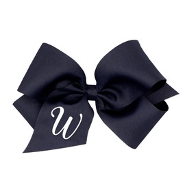 Wee Ones Girls' Initial It Monogram Hair Bows on a WeeStay No Slip Hair Clip, For All Ages and Hair Types, Navy Bow, King Size, Letter W