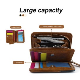 AdiStylinno Mens Wallets, Retro PU Leather Wallet for Men, Fashion Credit Card Holder Wallet with Zipper Coin Pocket, ID Window and Multi Card Slots (Brown)