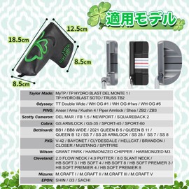 CRAFTSMAN Golf Putter Cover, Magnetic Closure, Blade Cover, Pin Type, Green Clover Embroidery, Dog Pattern, Carabiner Included, Black Synthetic Leather