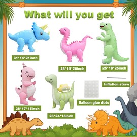 LilyZheng 5-Pack Self-Standing 3D Dinosaur Balloons Pastel Foil Balloons Inflatable Dino Party Decorations for Kids Birthday Jurassic Theme Dinosaur Supplies