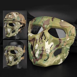 AOUTACC Máscara de Airsoft con Esqueleto, máscara Protectora de Paintball, máscara táctica Ajustable para Fiestas de Halloween, Juegos de Paintball, Cosplay (Verde Camuflaje)