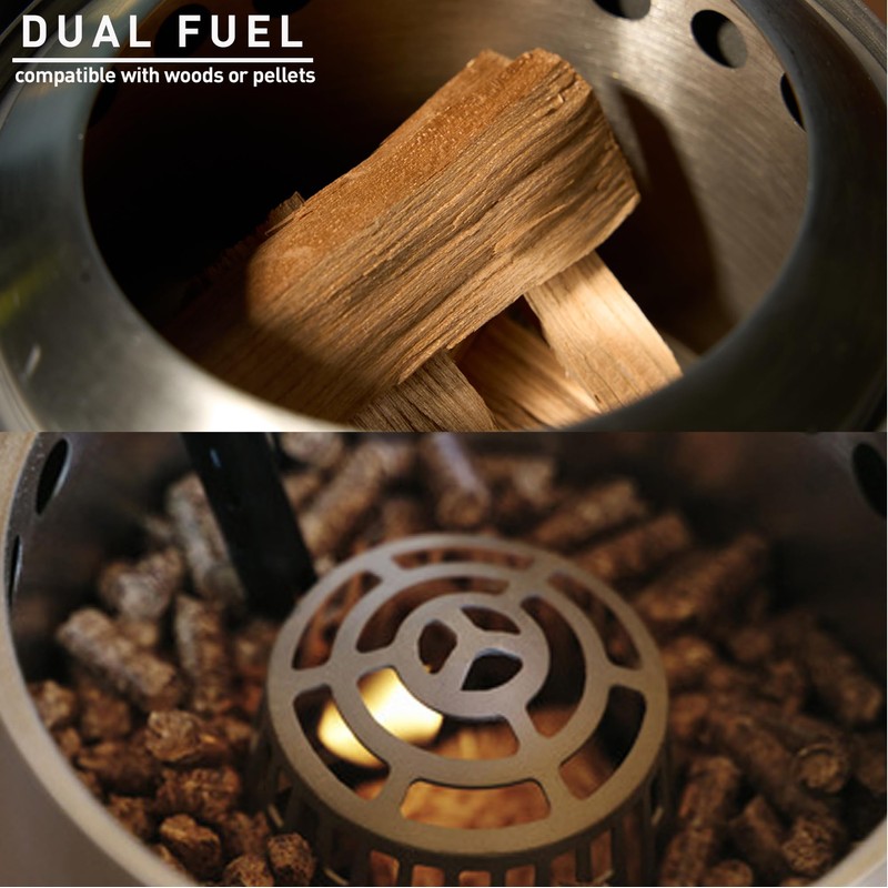 ソロストーブ Mesa 卓上ファイヤーピット スタンド付き 煙が少ない アウトドア ミニファイヤー 都会や近郊に ペレットや木材使用 ステンレススチール