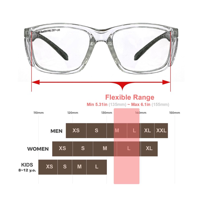 HTS HUNTERSKY E60 Anti-Fog Crystal Frame Safety Glasses with Side