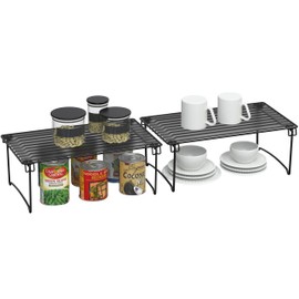 Deco Brothers Stackable Cabinet Shelf Organizer, 2 Pack, Black