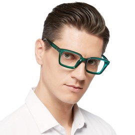 MARE AZZURO Retro Square Reading Glasses 1.75 Men Large Readers 100 125 150 175 200 225 250 275 300 350 400 500 600 (Green, 1.75)