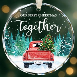 Our First Christmas Together Ornament 2026, Red Truck Crystal Glass Gift