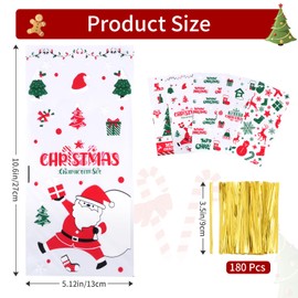 BBPOOL Christmas Treat Bags, 150pcs Cellophane Christmas Cookies Bags with Twist Ties Clear Plastic Cello Goodie Candy Gifts Bags for Christmas Party Supplies