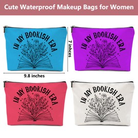 4PCS Bookish Gifts Makeup Bag, Book Lovers Gifts Cosmetic Bags for Women, Reading Accessories Travel Toiletry Bag Zipper Pouch Book Gift for Girls Readers Librarian Teacher Graduation Friendship