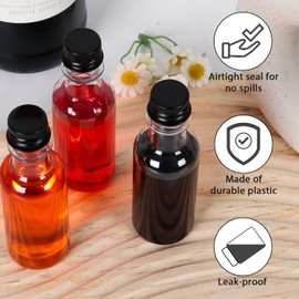 HYCKee [48 Pack Mini Alcohol Bottles 50ml, Miniature Alcohol Bottles With Black Screw Caps for Sloe Gin Sauce Spirit Syrup Oil Liquids, Mini Shots Small Plastic Bottles With Funnel Labels