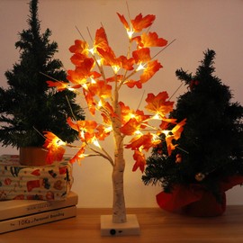 Howeifull LED Baum Lichter, 24 LED Ahornblatt Lichterbaum Warmweißer für Innen Deko, 60cm Herbst Deko Baum Licht USB-Kabel oder Batteriebetrieben für Zuhause Party Geburtstag Innendekoration