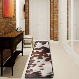 Brown Cow Fur Runner Rugs Non Slip, Cattle Hide Pattern Washable Kitchen Floor Rug Mats,Bath Rug Soft Standing Mat Carpet Decor for Home Living Room Entryway Hallway 72x24in