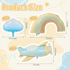 Charnoel 12 Pcs Airplane Balloons White Cloud Rainbow Foil Balloons for Sky Theme Party Baby Shower Birthday Wedding Summer Decorations