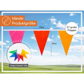 PHENO FLAGS Bunting with 7 Colours, 10 m - Outdoor & Indoor Suitable Party Decoration for Events, Reusable