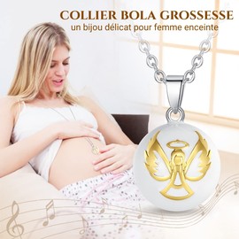 CELESTIA Pregnancy Guardian Angel Necklace Silver Chime Ball Bola Pendant Maternity Jewellery Mom to Be Gifts for Mum Expecting, Extra Long Chain