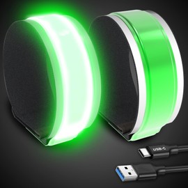 PEAKFIRE 2 Pack USB-C Rechargeable Safety Lights for Runners, 360° Reflective LED Bracelets Armbands Reflectors for Walking at Night